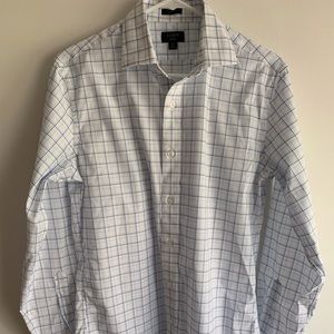 J Crew White w/Blue Checker Detail Dress Shirt